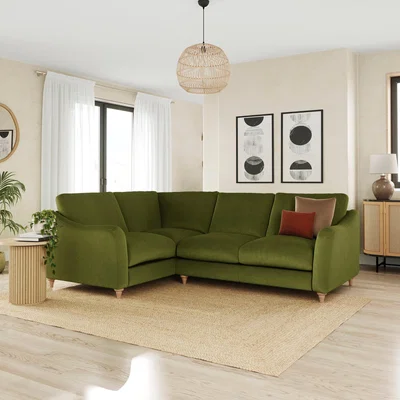 Dunelm Hattie Matte Plush Velvet Corner Sofa Matte Plush Velvet Olive