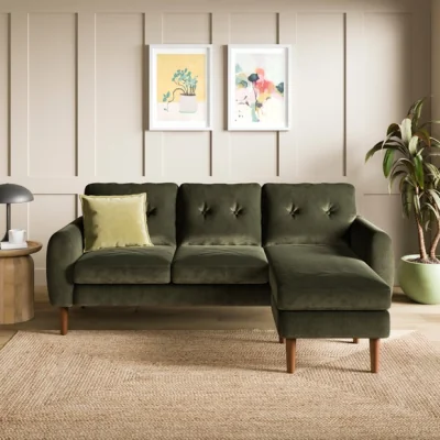 Dunelm Lola Velvet Curved Arm Corner Chaise Sofa