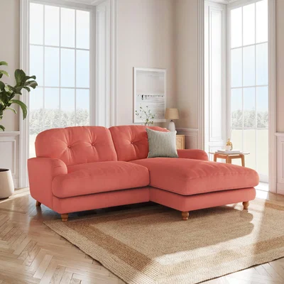 Dunelm Martha Matte Plush Velvet Corner Chaise Sofa Matte Plush Velvet Bright Coral