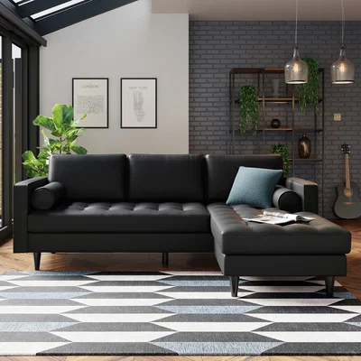 Dunelm Zoe Faux Leather Corner Chaise Faux Leather Black