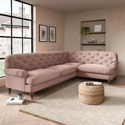 Dunelm Canterbury Luxury Velvet Right Hand Corner Sofa Luxury Velvet Peach Blush