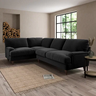 Dunelm Darwin Luxury Velvet Left Hand Corner Sofa Luxury Velvet Black