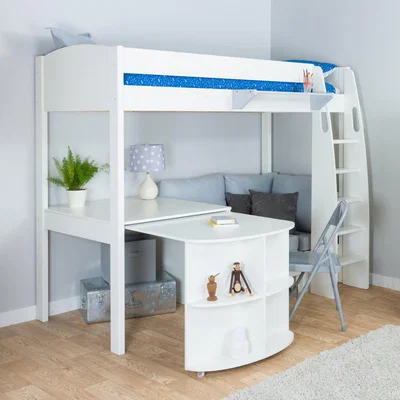 Dunelm Stompa Uno High Sleeper with Corner Sofa and Pull Out Desk, Pine White