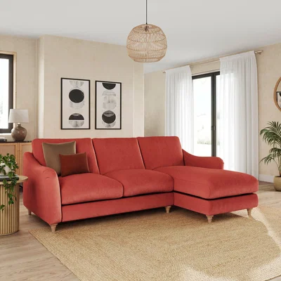Dunelm Hattie Matte Plush Velvet Corner Chaise Sofa Matte Plush Velvet Clay