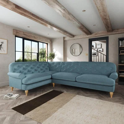 Dunelm Canterbury Corner Sofa Cosy Velvet Pacific