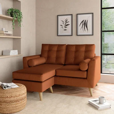 Dunelm Lewes Luxury Velvet Compact Corner Chaise Luxury Velvet Orange Umber