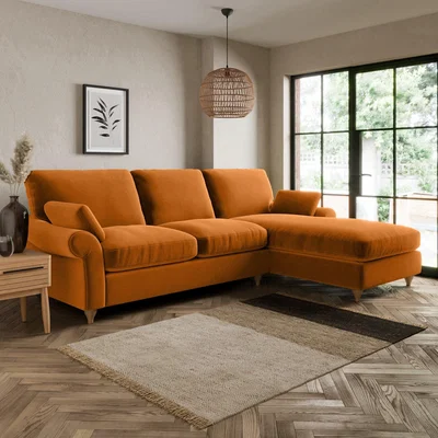 Dunelm Salisbury Luxury Velvet Right Hand Corner Sofa Luxury Velvet Orange Umber