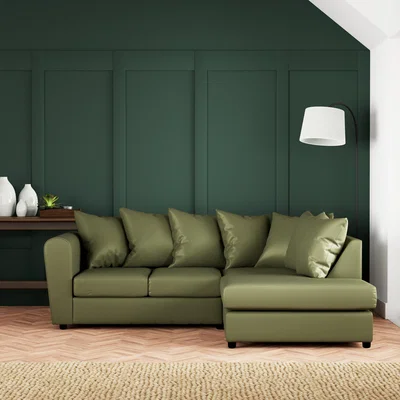 Dunelm Blake Curved Arm Opulent Velvet Corner Chaise Sofa Opulent Velvet Dark Olive