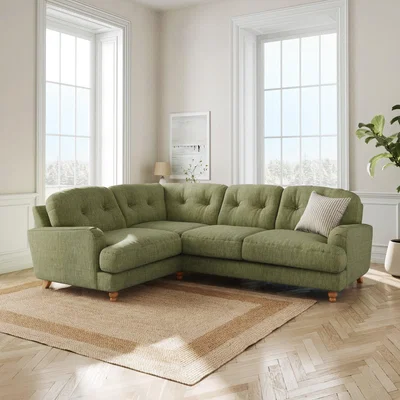 Dunelm Martha Slub Faux Linen Full Corner Sofa Slub Faux Linen Green