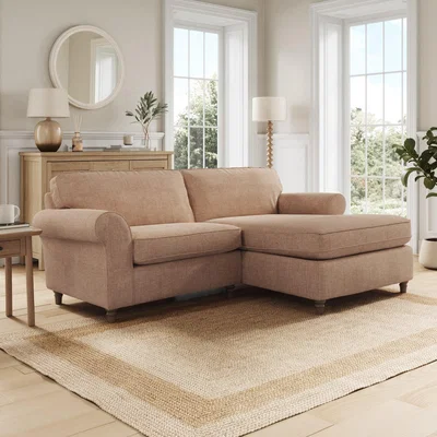 Dunelm Flori Corner Chaise Sofa, Tonal Plush Chenille Soft Clay