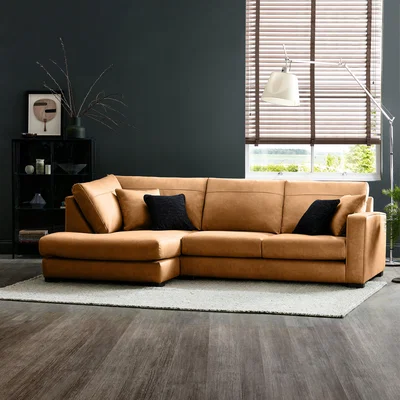 Dunelm Carson Faux Leather Left Hand Corner Sofa Tan