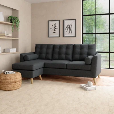 Dunelm Lewes Slub Cotton Blend Large Corner Chaise Slub Cotton Blend Black