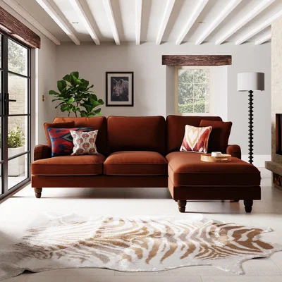 Dunelm Beatrice Matte Velvet Corner Sofa Velvet Orange Umber