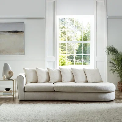 Dunelm Blake Curved Arm Scatter Back Soft Texture Chenille Light Natural Corner Chaise Soft Texture Chenille Light Natural