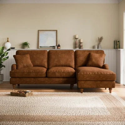 Dunelm Beatrice II Relaxed Faux Leather Corner Chaise Sofa