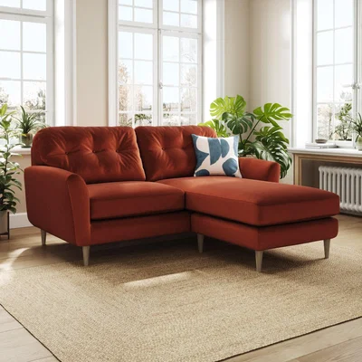 Dunelm Sven Opulent Velvet Reversible Corner Chaise Sofa Orange Umber