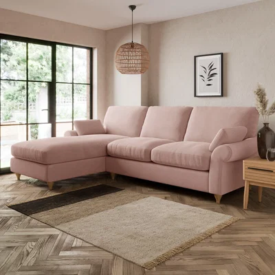 Dunelm Salisbury Luxury Velvet Left Hand Corner Sofa Luxury Velvet Peach Blush