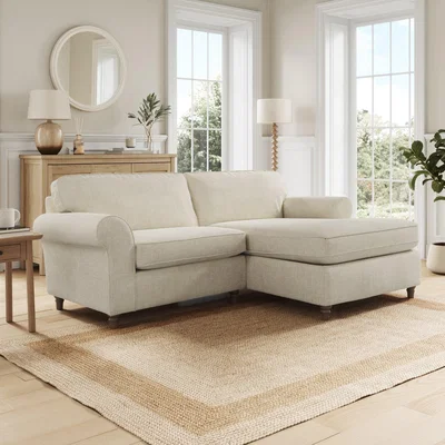 Dunelm Flori Corner Chaise Sofa, Tonal Plush Chenille Natural