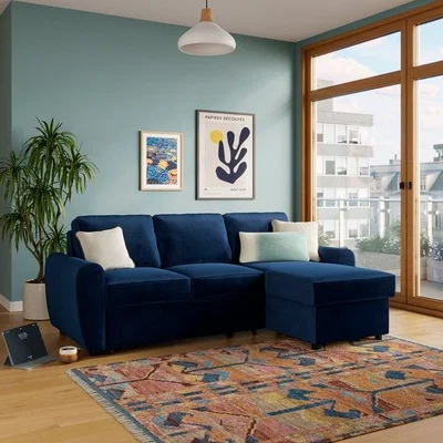 Dunelm Layton Velvet Corner Trundle Sofa Bed