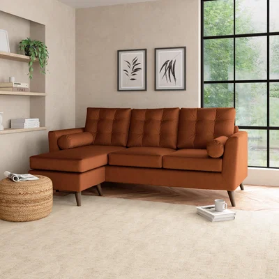Dunelm Lewes Luxury Velvet Large Corner Chaise Luxury Velvet Orange Umber