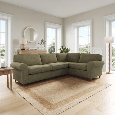 Dunelm Flori Corner Sofa, Soft Chenille Olive