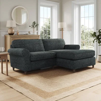 Dunelm Flori Corner Chaise Sofa, Chunky Chenille Navy