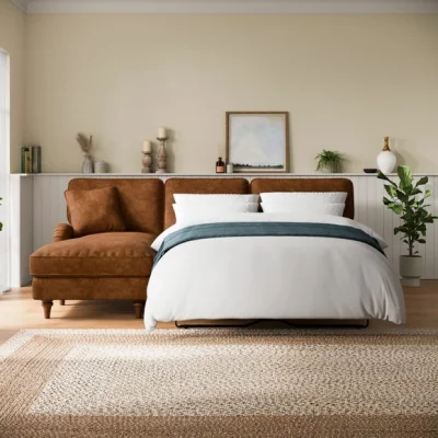 Dunelm Beatrice II Relaxed Faux Leather Corner Storage Sofa Bed