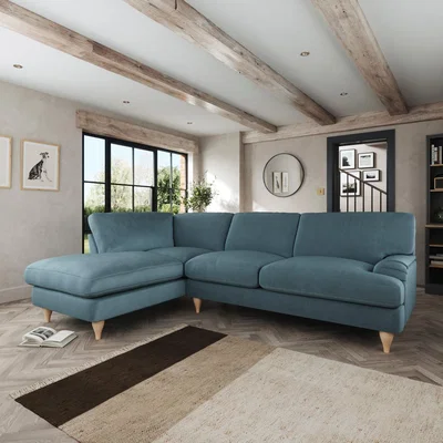 Dunelm Darwin Corner Chaise Sofa Cosy Velvet Pacific