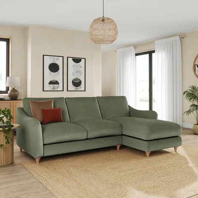 Dunelm Hattie Matte Plush Velvet Corner Chaise Sofa Matte Plush Velvet Sage