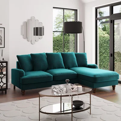 Dunelm Beatrice Scatter Back Velvet Right Hand Corner Sofa Peacock