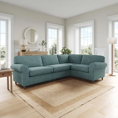 Dunelm Flori Corner Sofa, Tonal Plush Chenille Aqua