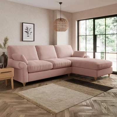 Dunelm Salisbury Luxury Velvet Right Hand Corner Sofa Luxury Velvet Peach Blush