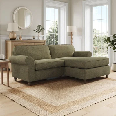 Dunelm Flori Corner Chaise Sofa, Soft Chenille Olive
