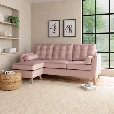 Dunelm Lewes Luxury Velvet Large Corner Chaise Luxury Velvet Peach Blush