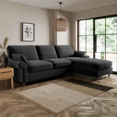 Dunelm Salisbury Luxury Velvet Right Hand Corner Sofa Luxury Velvet Black