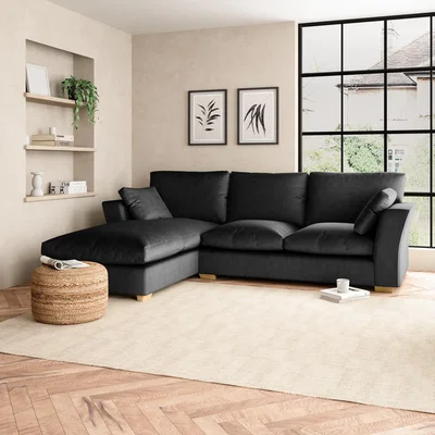 Dunelm Blakeney Luxury Velvet Corner Chaise Sofa Luxury Velvet Black