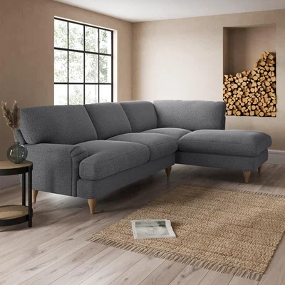 Dunelm Darwin Corner Chaise Sofa Slub Cotton Blend Black