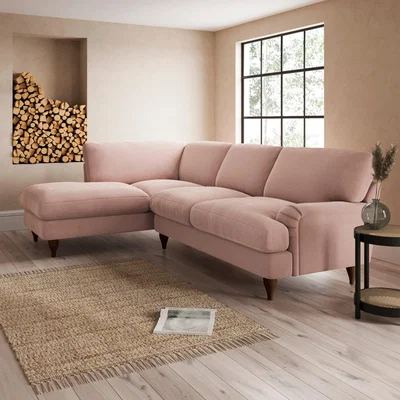Dunelm Darwin Corner Chaise Sofa Luxury Velvet Peach Blush