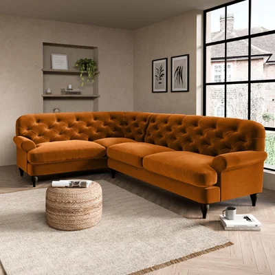 Dunelm Canterbury Luxury Velvet Left Hand Corner Sofa Luxury Velvet Orange Umber