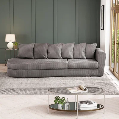 Dunelm Blake Curved Arm Scatter Back Jumbo Cord Corner Chaise Soft Texture Grey