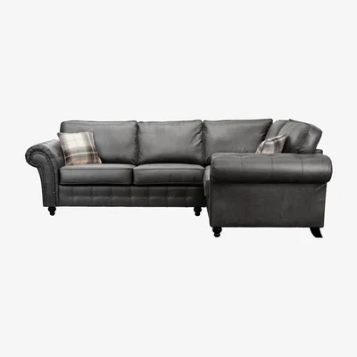 Dunelm Oakland Right Hand Faux Leather Corner Sofa Black