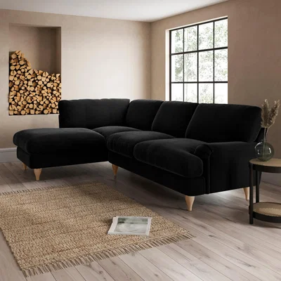Dunelm Darwin Corner Chaise Sofa Luxury Velvet Black