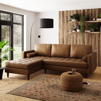 Dunelm Zoe Faux Leather Left Hand Corner Sofa Tan (Brown)