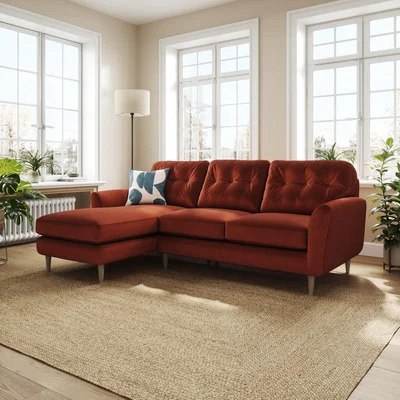 Dunelm Sven Opulent Velvet Large Corner Chaise Sofa Orange Umber