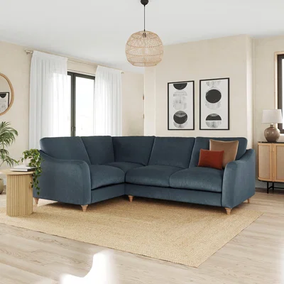 Dunelm Hattie Matte Plush Velvet Corner Sofa Matte Plush Velvet Denim