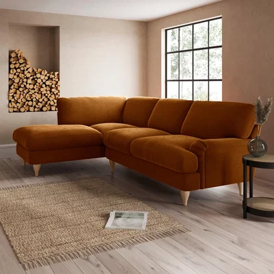 Dunelm Darwin Corner Chaise Sofa Luxury Velvet Orange Umber