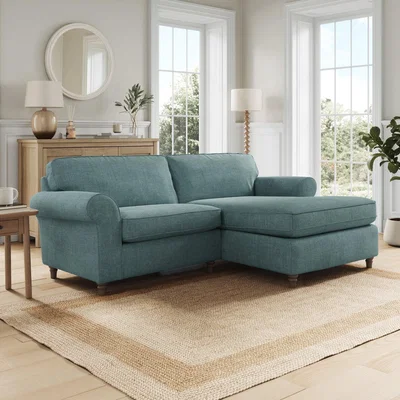 Dunelm Flori Corner Chaise Sofa, Tonal Plush Chenille Aqua