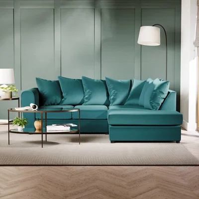 Dunelm Return - Blake Curved Arm Opulent Velvet Right Hand Corner Chaise Sofa, Teal Opulent Velvet Teal