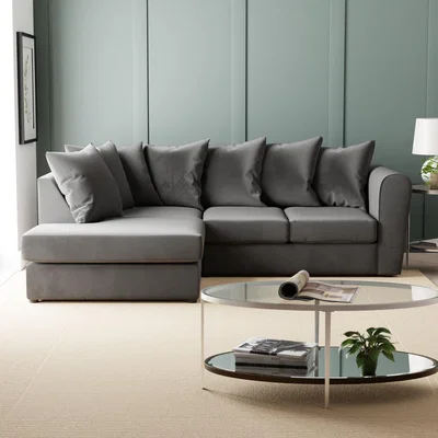 Dunelm Blake Curved Arm Opulent Velvet Corner Chaise Sofa Opulent Velvet Grey