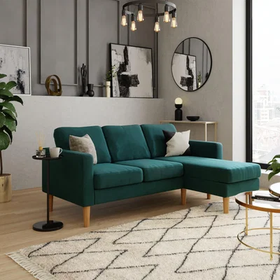 Dunelm Jacob Velvet Small Corner Chaise Sofa Green